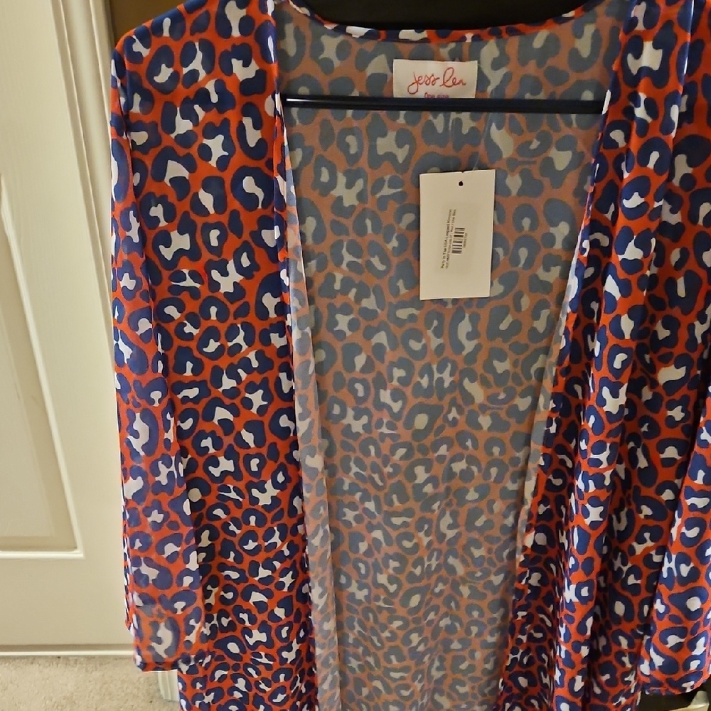 Jessica Leopard Print Women's Jacket - Red and Blue